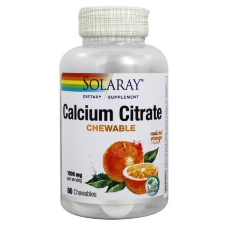 Citrato de Cálcio Sabor Laranja Natural Mastigável 1000 mg. - 60 Mastigáveis Solaray