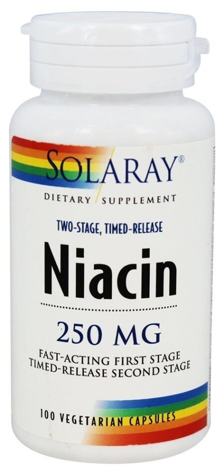 Niacina em Dois Estágios, Liberação Temporizada 250 mg. - Cápsulas vegetarianas 100 Solaray