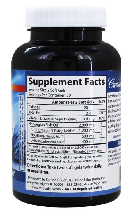 Super Omega-3 Cápsulas de Gelatina de Peixe 1200 mg. - 130 Softgels Carlson Labs - Image 2