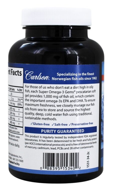 Super Omega-3 Cápsulas de Gelatina de Peixe 1200 mg. - 130 Softgels Carlson Labs - Image 3