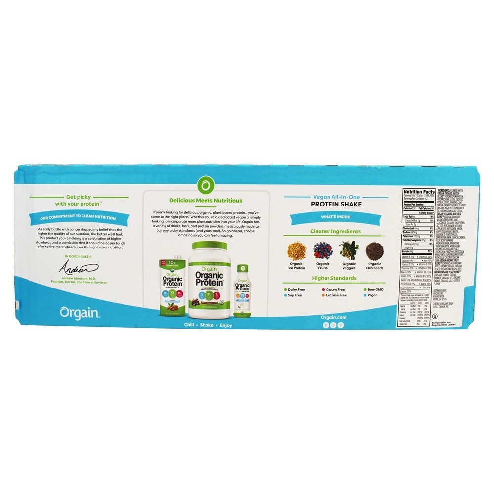 Vegan Pronto Para Beber Completar Proteína Tremer Alisar Chocolate - Pacote 12 Orgain - Imagem 2