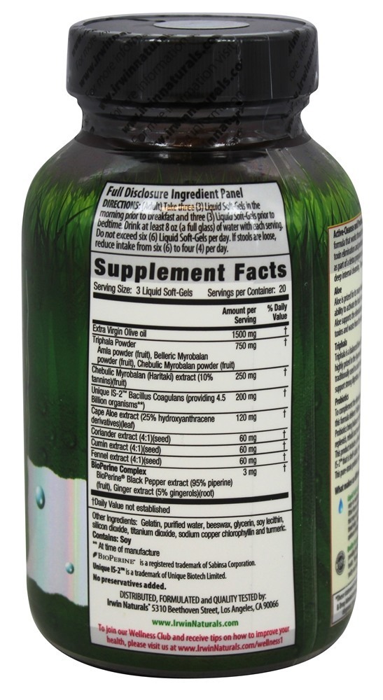 Aloés & Triphala Ativo Limpar e Probiotic - 60 Softgels Irwin Naturals - Imagem 2