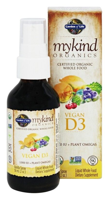 mykind Organics Vitamina D3 Vegana em Spray Sabor Baunilha 1000 UI - 2 fl. oz. Garden of Life