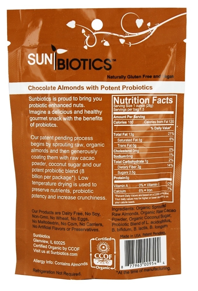 Amêndoas Cruas Orgânicas Chocolate - 1.5 oz. Sunbiotics - Imagem 2