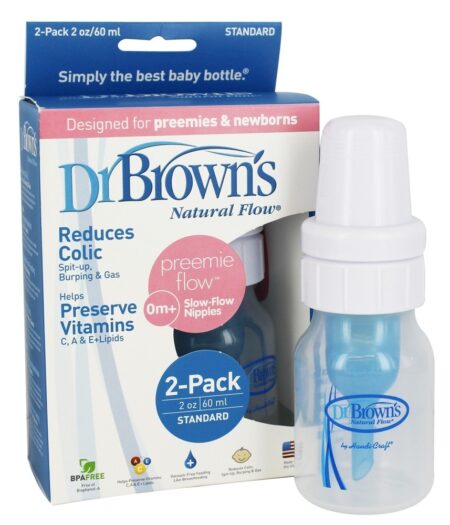 Garrafas de Fluxo Preemie Padrão de Vazão Natural 0m + 2 Pacote - 2 oz. Dr. Brown's