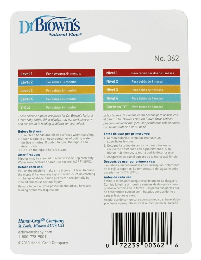 Mamilos de silicone Y-Cut com gargalo largo e fluxo natural 9m + - Pacote 2 Dr. Brown's - Imagem 2