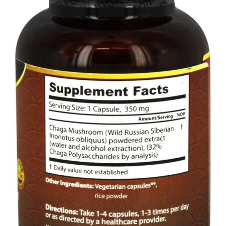 Chaga Siberiano Selvagem 350 mg. - Cápsulas vegetarianas 100 Dragon Herbs - Imagem 2