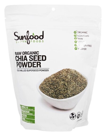 Pó de semente de Chia orgânico cru 454 g. - 1 lb. Sunfood Superfoods