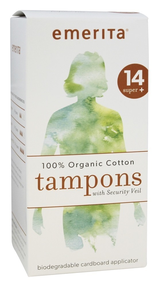 Tampões 100 % Algodão Orgânico com Aplicador de Papelão Super Plus - 14 Contagem Emerita