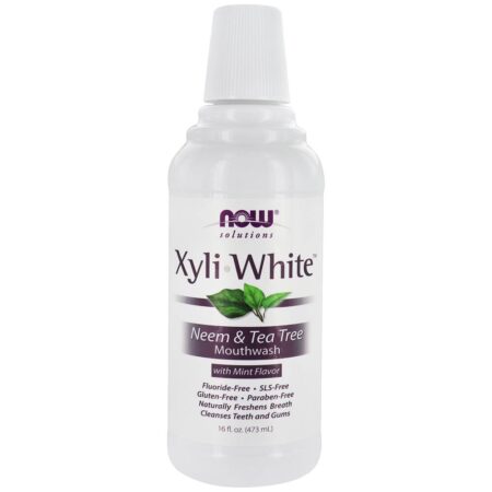 NOW Solutions XyliWhite Colutório Neem sem flúor e sabor a menta da árvore do chá - 16 fl. oz. NOW Foods