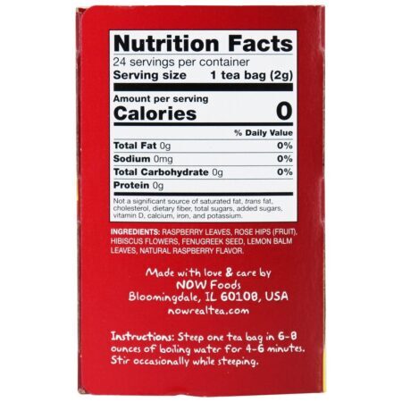NOW Real Tea Bem-estar para mulheres Chá Sem cafeína Framboesa justa - 24 Saquinhos de Chá NOW Foods - Imagem 2