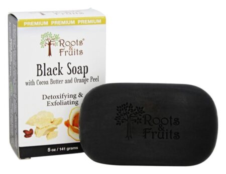 Sabonete Preto com Manteiga de Cacau e Casca de Laranja Desintoxicante e Esfoliante - 5 oz. Roots & Fruits