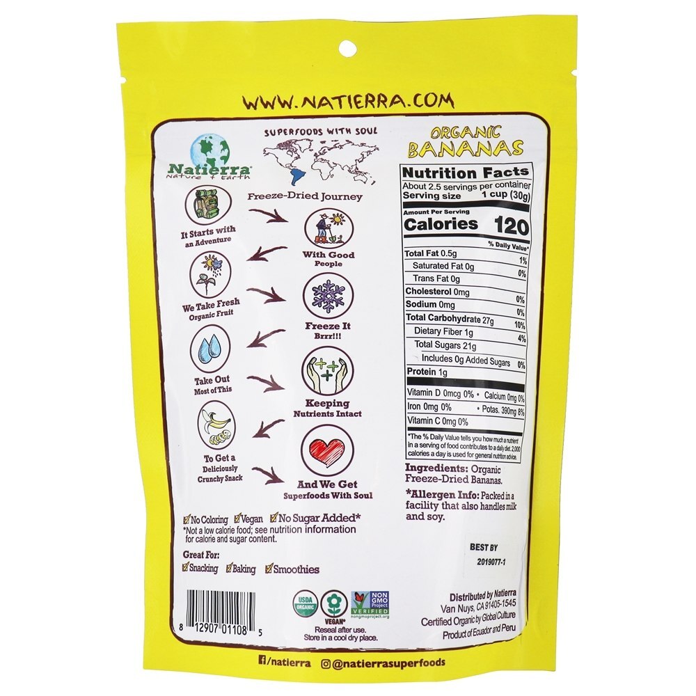 Bananas liofilizadas Natierra - 2.5 oz. Nature's All Foods - Imagem 2