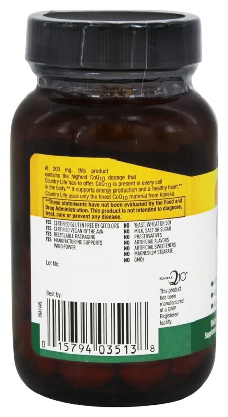 Coenzima Q10 Vegana 200 mg. - 60 Softgels Country Life - Image 3