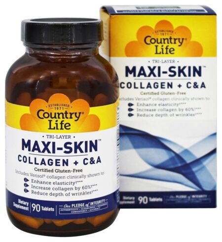 Colágeno Maxi-SKin Tri-Layer + C & A - 90 Tablets Country Life