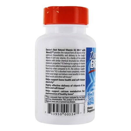 Vitamina K2 Natural MK7 Com MenaQ7 100 mcg. - 60 Tampas veganas Doctor's Best - Image 3