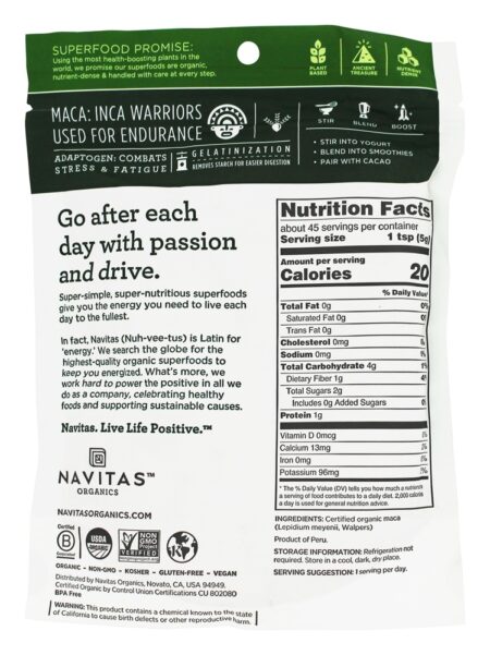 Pó Maca Gelatinizado - 8 oz. Navitas Organics - Image 2