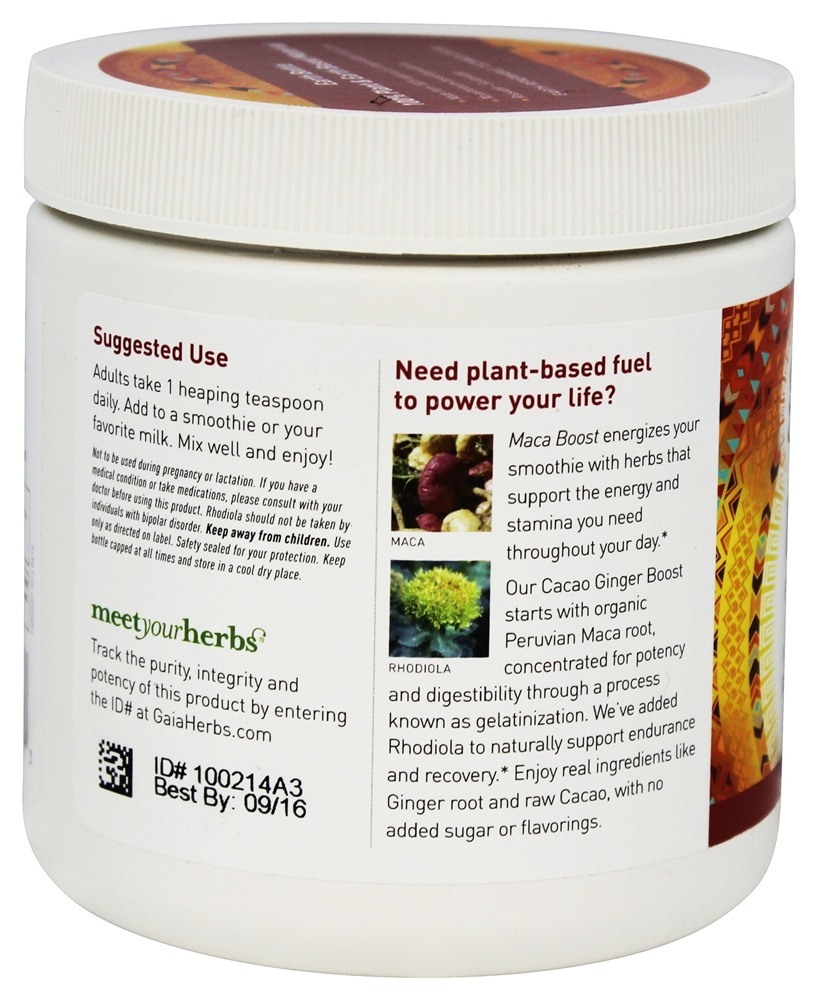 Macaboost Energize Seu Batido Real Cacau-Gengibre - 8 oz. Gaia Herbs - Imagem 3