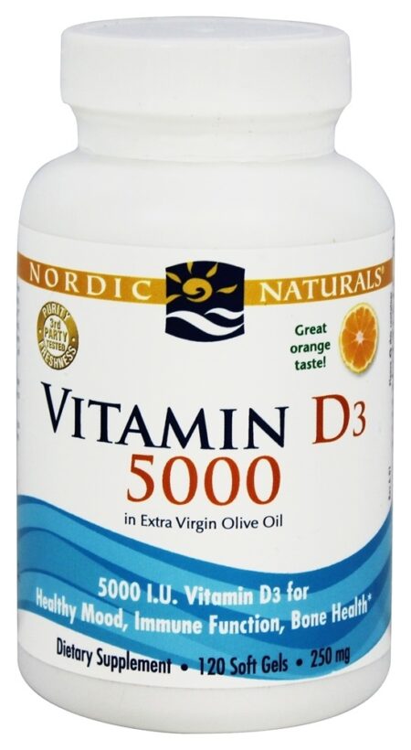 Vitamina D3 de Azeite Extra Virgem 5000 IU - 120 Softgels Nordic Naturals