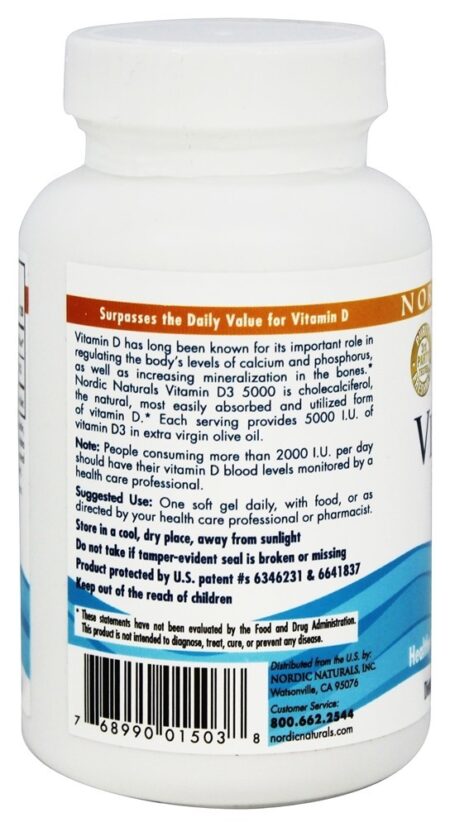 Vitamina D3 de Azeite Extra Virgem 5000 IU - 120 Softgels Nordic Naturals - Image 3