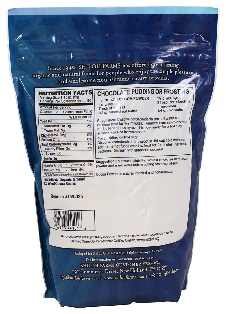 Cacau em pó orgânico - 16 oz. Shiloh Farms - Imagem 2