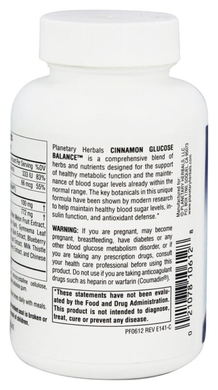 Glicose de canela Balance 910 mg. - 90 Tablets Planetary Herbals - Image 3