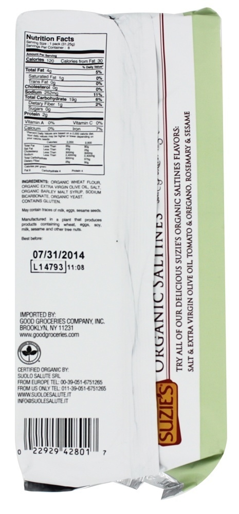 Sal Orgânico Saltinas & Azeite Extra Virgem - 8.8 oz. Suzie's - Imagem 2