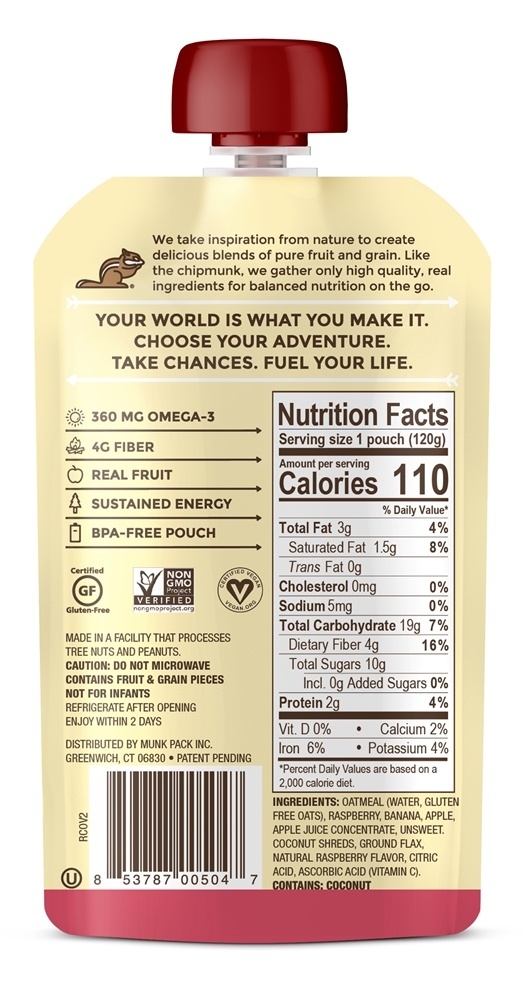 Pronto-para-Comer Aveia Fruto Espremer Bolsa Framboesa Coco - 4.2 oz. Munk Pack - Imagem 2