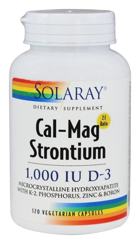 Cal-Mag & Estrôncio com D3 1000 UI - Cápsulas vegetarianas 120 Solaray