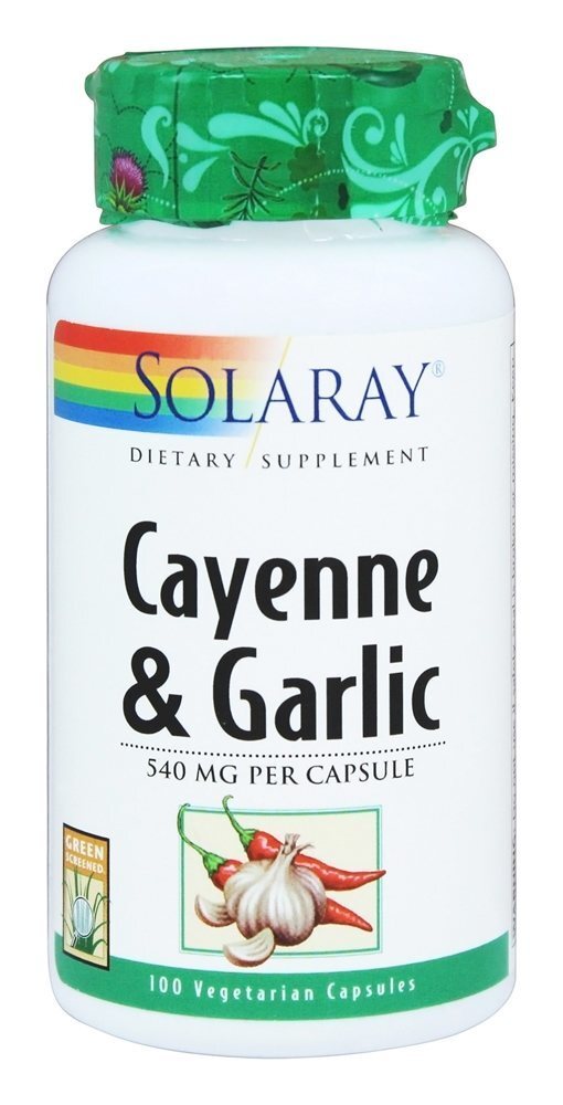 Pimenta de Caiena e alho 540 mg. - Cápsulas vegetarianas 100 Solaray