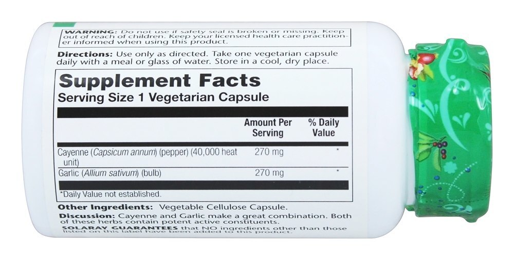 Pimenta de Caiena e alho 540 mg. - Cápsulas vegetarianas 100 Solaray - Imagem 2