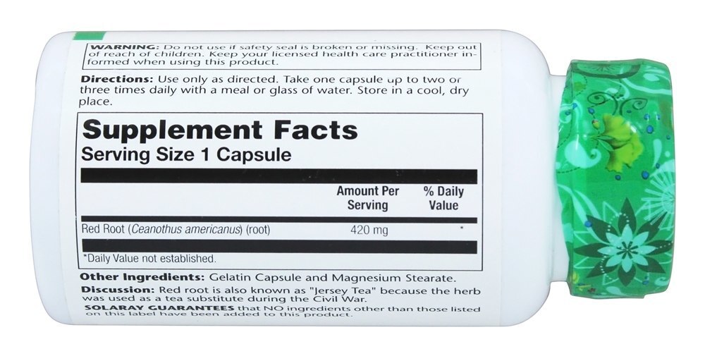 Chá de jersey de raiz vermelha 420 mg. - Cápsulas 100 Solaray - Imagem 2