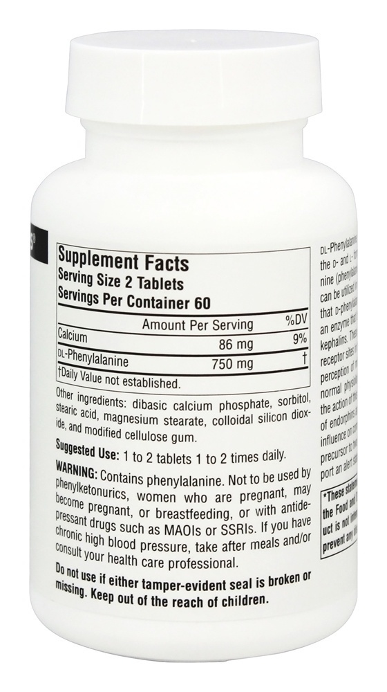 DLPA DL-Fenilalanina 375 mg. - 120 Tablets Source Naturals - Imagem 2