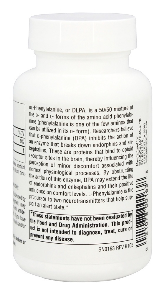 DLPA DL-Fenilalanina 375 mg. - 120 Tablets Source Naturals - Imagem 3