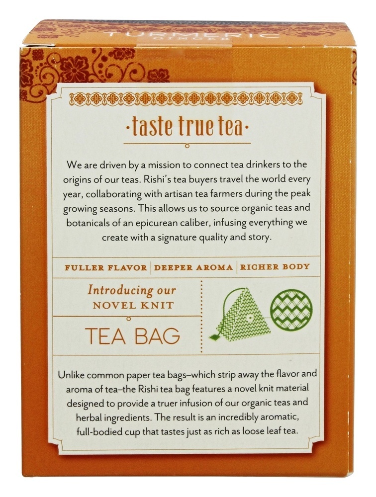 Chá de ervas orgânico Gengibre de cúrcuma sem cafeína - 15 Saquinhos de Chá Rishi Tea - Imagem 3