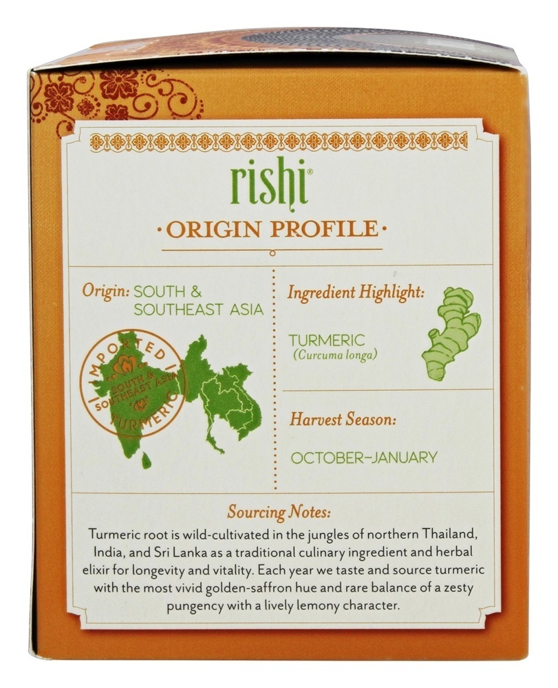 Chá de ervas orgânico Gengibre de cúrcuma sem cafeína - 15 Saquinhos de Chá Rishi Tea - Imagem 4