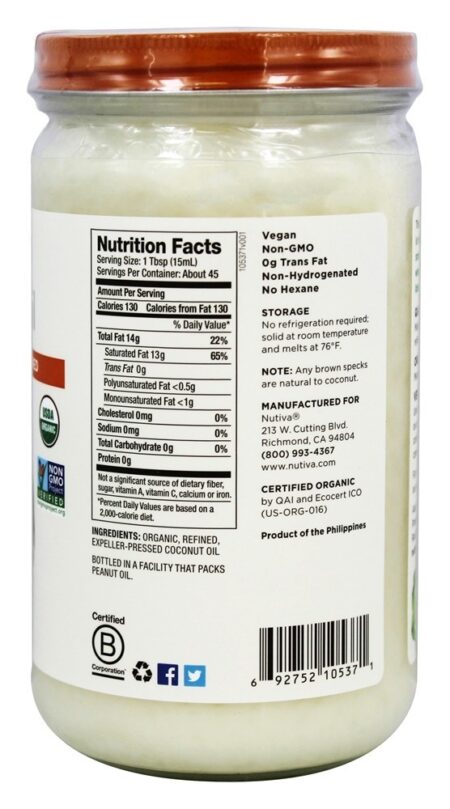 Óleo De Coco Refinado Orgânico - 23 fl. oz. Nutiva - Image 2