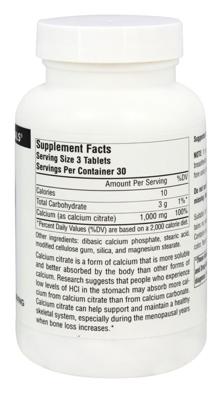 Citrato de Cálcio 1000 mg. - 90 Tablets Source Naturals - Image 2