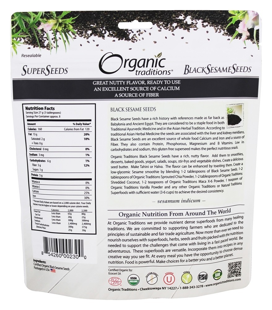 Sementes de gergelim preto - 8 oz. Organic Traditions - Imagem 2