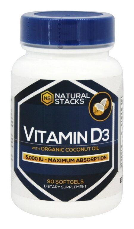 Vitamina D3 com Óleo de Coco Orgânico 5000 UI - 90 Softgels Natural Stacks