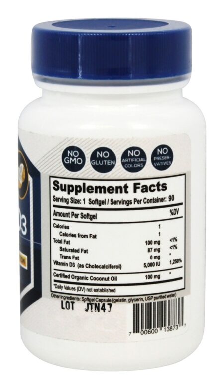 Vitamina D3 com Óleo de Coco Orgânico 5000 UI - 90 Softgels Natural Stacks - Image 2