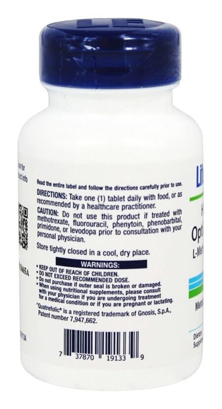 Folato Otimizado de Alta Potência L-Metilfolato 5000 mcg. - 30 Comprimidos vegetarianos Life Extension - Image 3