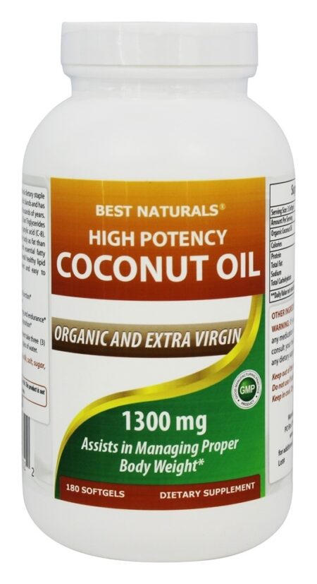 Óleo de Coco Extra Virgem Orgânico de Alta Potência 1300 mg. - 180 Softgels Best Naturals