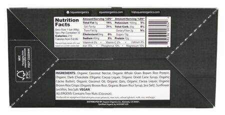 Crunch revestido de chocolate com proteína orgânica - 12 Barras Square Organics - Image 2