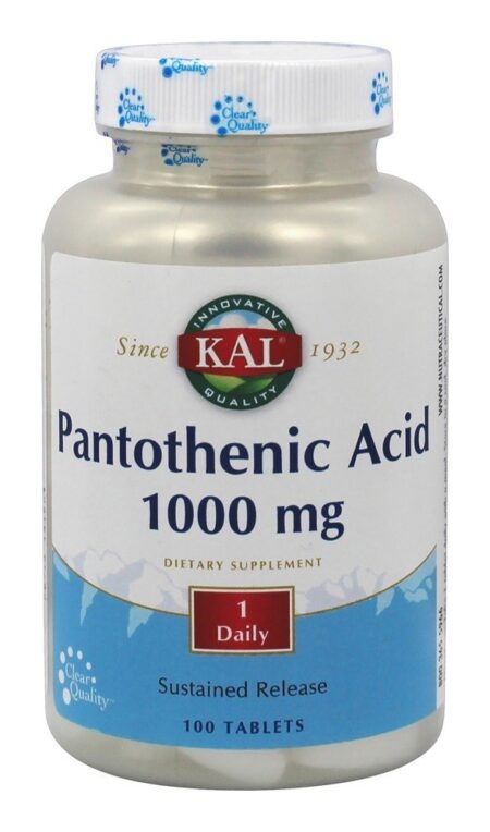 Liberação sustentada de ácido pantotênico 1000 mg. - 100 Tablets Kal