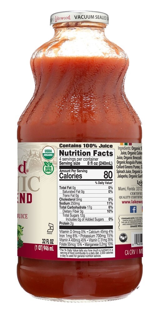 Vegetais Prensados Frescos Orgânicos Mistura Vegetariano Original - 32 fl. oz. Lakewood - Imagem 2