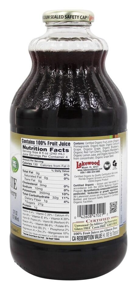 Pure Mistura de suco de frutas Romã com Mirtilo - 32 fl. oz. Lakewood - Image 2