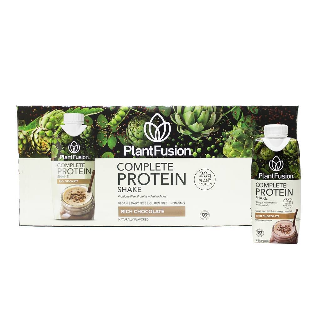 Shake de proteína vegetal completo pronto para beber chocolate rico - Pacote 12 PlantFusion