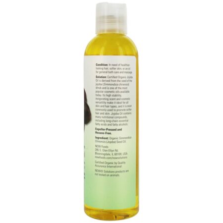 NOW Solutions Óleo Hidratante Orgânico de Jojoba - 8 fl. oz. NOW Foods - Image 2