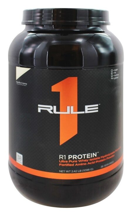 R1 Proteína Extremista Pure Soro de leite coalhado Isolar/Hidrolisado Fórmula 38 Porções Baunilha Creme - 2.42 lbs. Rule One Proteins